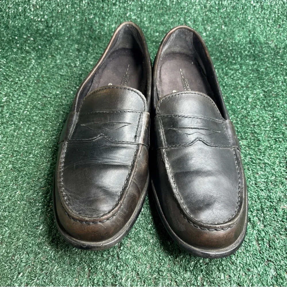 Rockport Shoes Mens 9 M Penny Loafers Brown Leather Casual Moc Toe M76443‎
